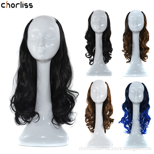 Wholesale Cheap Wavy Curly U-Shaped Half-Head Wig For White Black Women 24 Inches 210g U Part Synthetic Hair Wig Extensions
